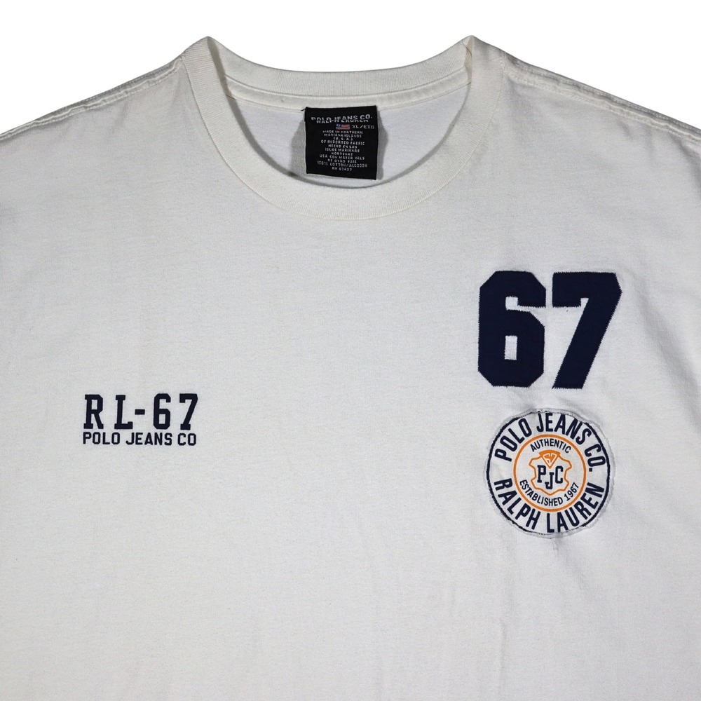 Vintage 90s Polo Jeans Co Ralph Lauren T-Shirt XL White Patch Spell Out RL-67 - Picture 4 of 11